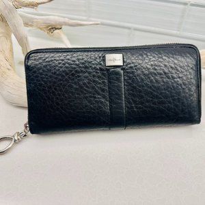 Cole Haan Black Pebbled Leather and Silver Wallet 4"x8”